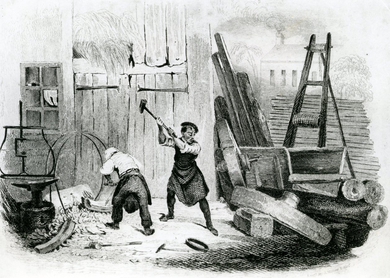 The Wheel Wright, a "The Book of Trades"-ből, J. Miller metszete alkotó: English School