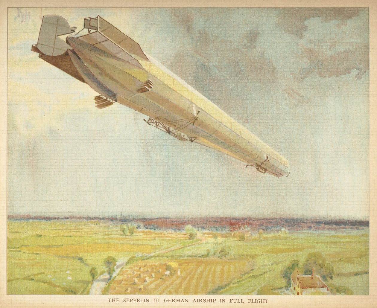 A Zeppelin III. Német léghajó teljes repülésben.Kisemberek könyve a léghajókról. London: Ernest Nister, [1912] alkotó: English School