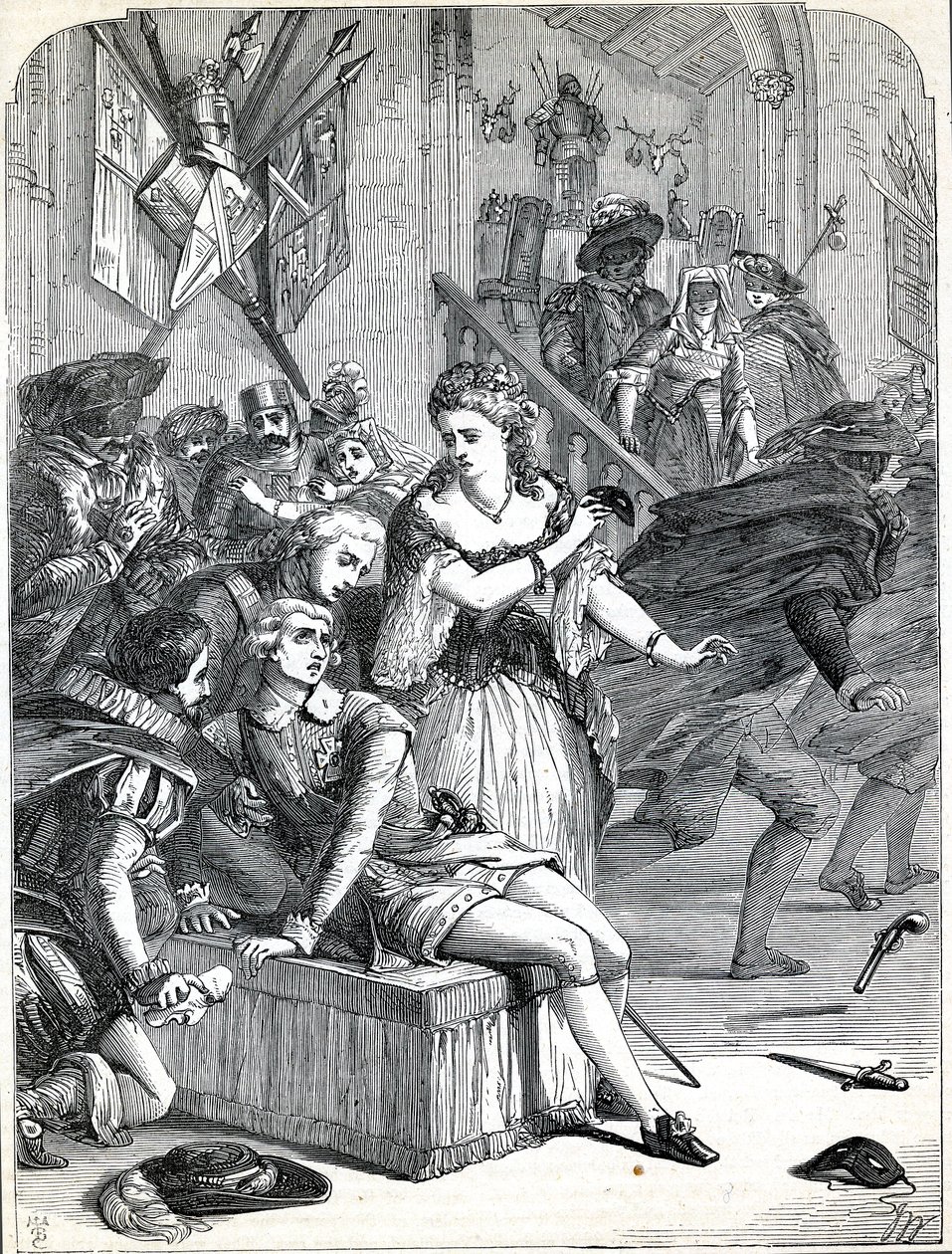 III. Gusztáv meggyilkolása Jackob Johan Anckarström által egy álarcosbálon, Stockholm, Svédország,1792 (metszet) alkotó: English School