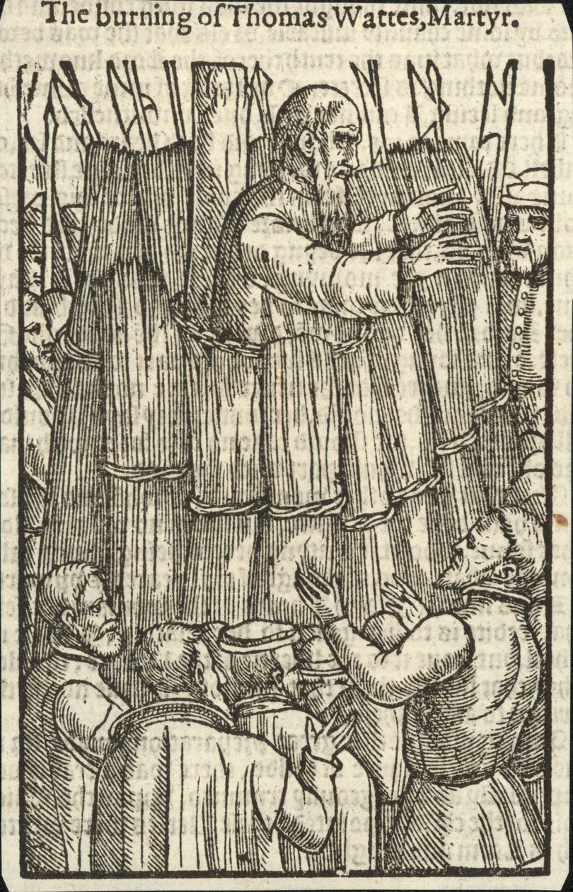 Thomas Wattes, mártír elégetése (metszet) alkotó: English School