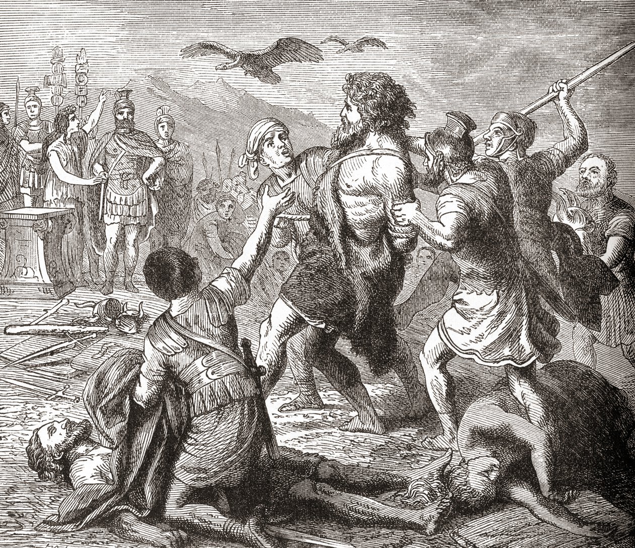 Teutobochus, a legendás óriás és a teutonok királya elfogása Ward and Lock Illustrated History of the World című kocsmájából. 1882 körül alkotó: English School