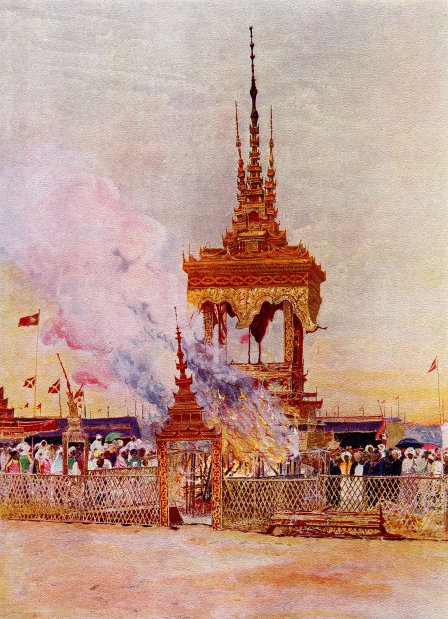 Egy burmai szerzetes vagy Pongyi elhamvasztása, a "Customs of The World" c. kiadványból, 1913 körül (nyomtatás). alkotó: English School