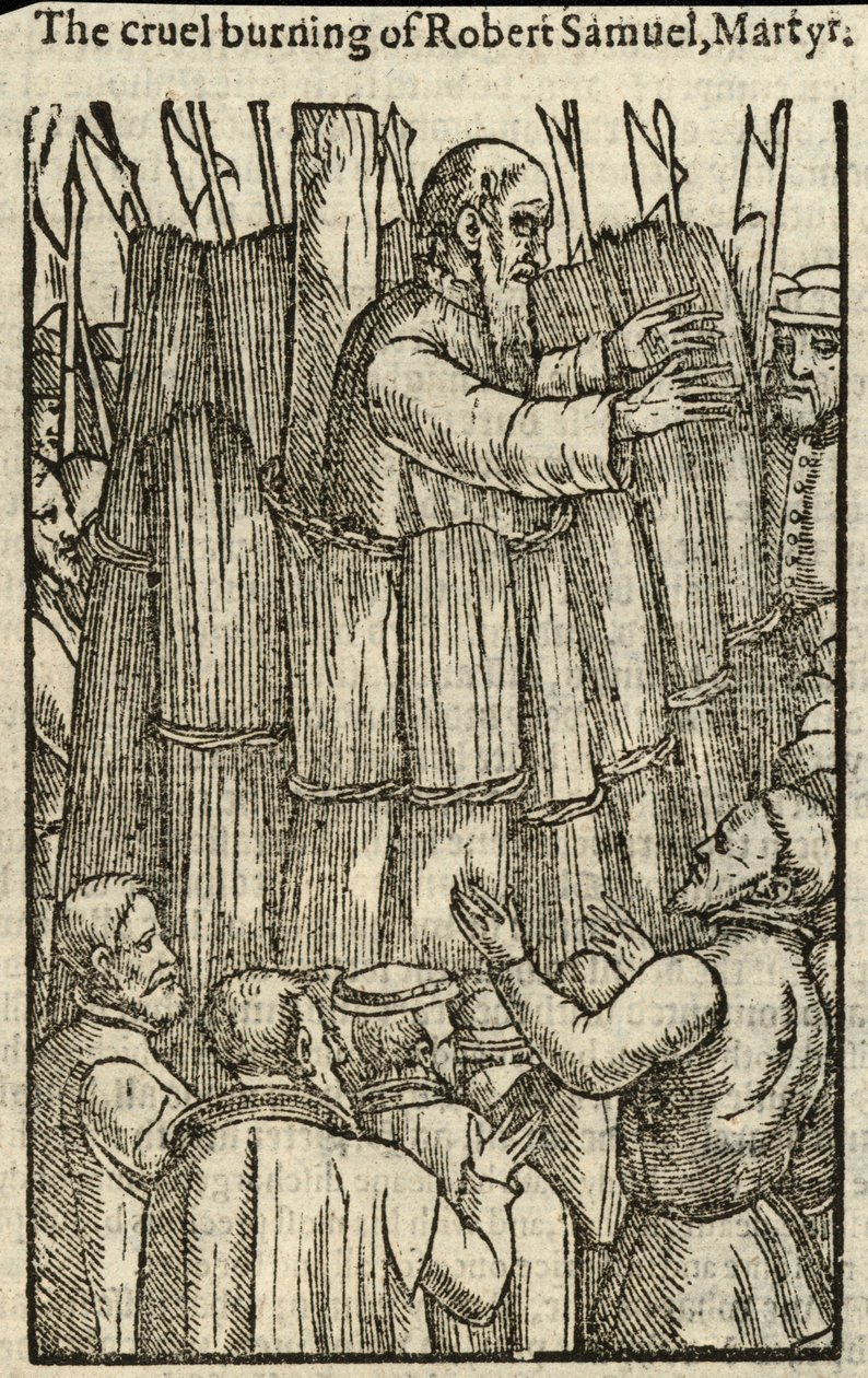 Robert Samuel mártír kegyetlen elégetése (metszet) alkotó: English School