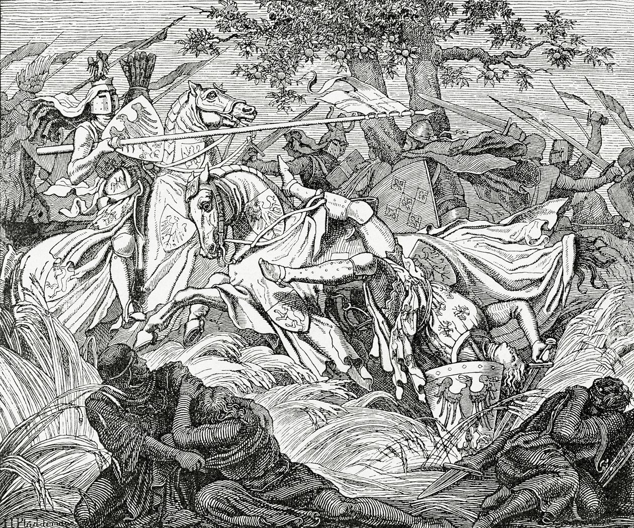Manfred halála a beneventói csatában, 1266. február 26-án, 1882. alkotó: English School