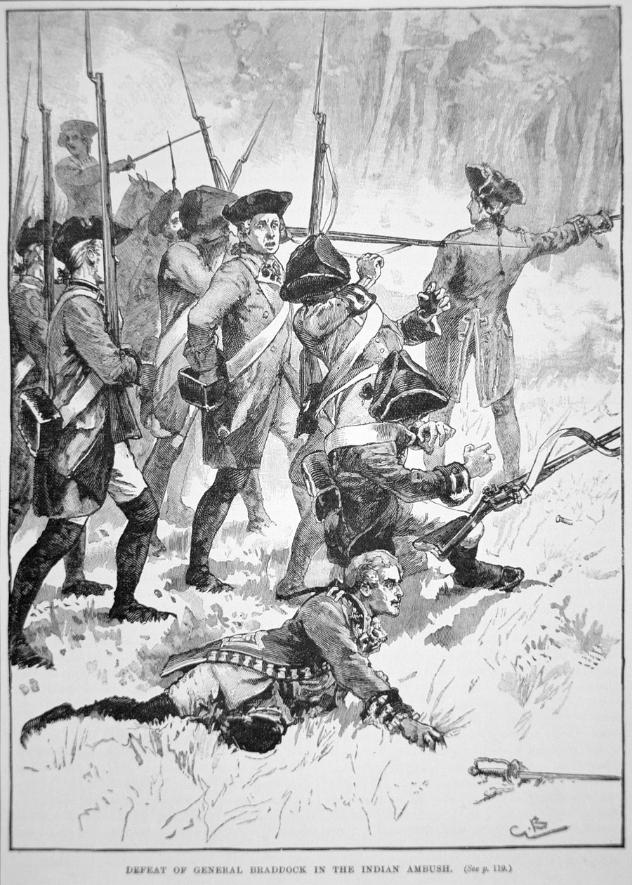 Edward Braddock tábornok veresége és halála az indiai lesben (litho) alkotó: English School