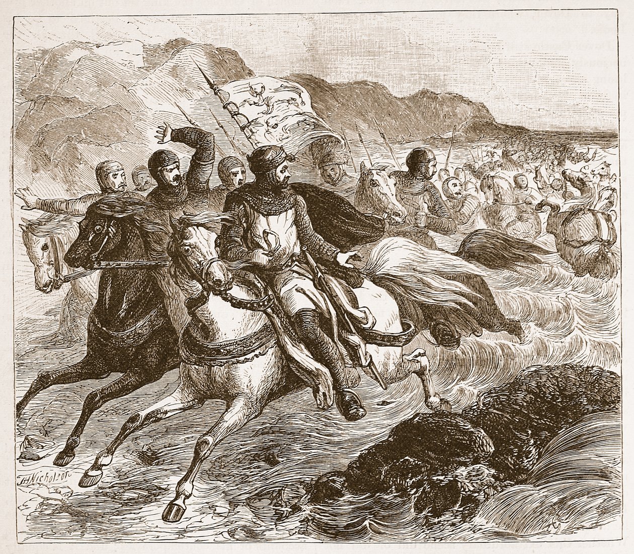 Johns hadseregének katasztrófája a Wash-ben, illusztráció a Cassells Illustrated History of Englandből (szépia fotó) alkotó: English School