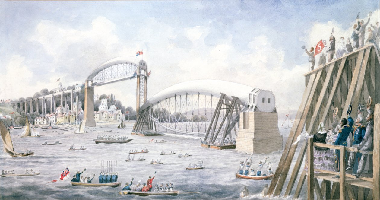 A Royal Albert Bridge utolsó szakaszának lebegtetése, Saltash (wc papíron) alkotó: English School