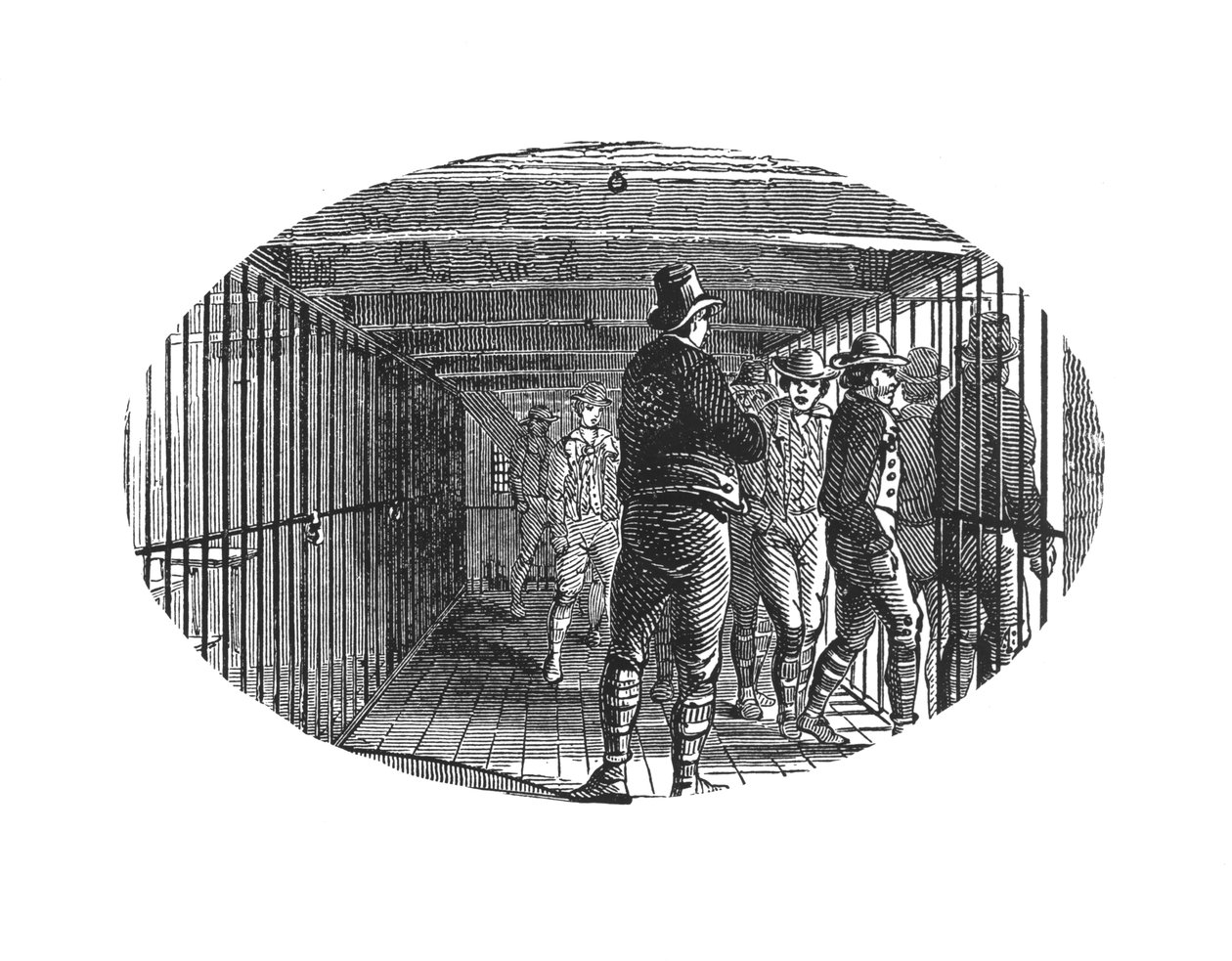 A galéria – a fedélzet alatti ketrecek, ahol a foglyokat bezárták, mielőtt Ausztráliába szállították őket, illusztrálva a The Martyrs of Tolpuddle című művében, amelyet a Szakszervezeti Kongresszus adott ki, 1934 alkotó: English School