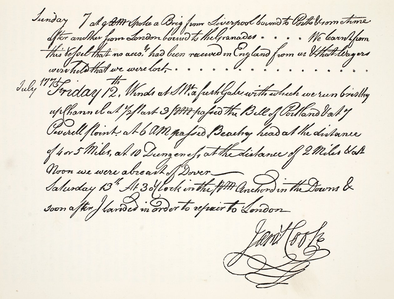 James Cook kézírása, 1771. július alkotó: English School