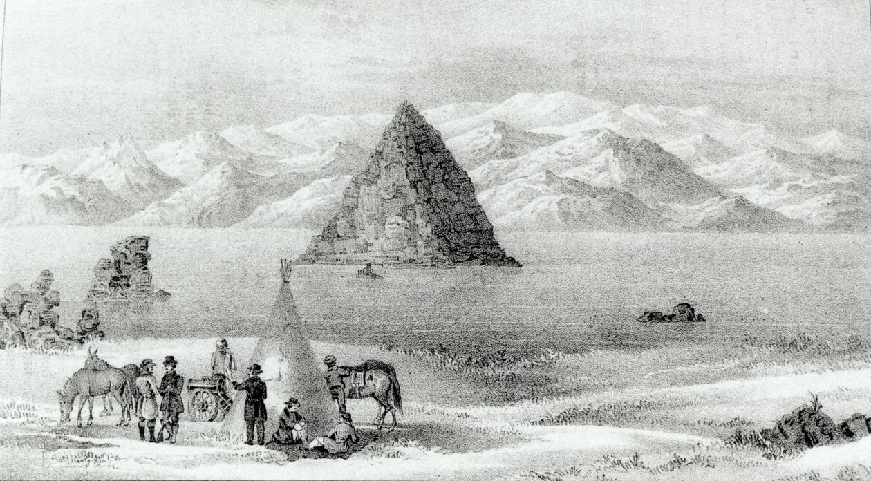 A tarack a Piramis-tónál 1844 januárjában, John C. Fremont 1842-ben a Sziklás-hegységbe és Oregonba és Észak-Karolinába 1843-44-ben végzett felfedező expedícióból, 1845-ben megjelent (világít) alkotó: English School