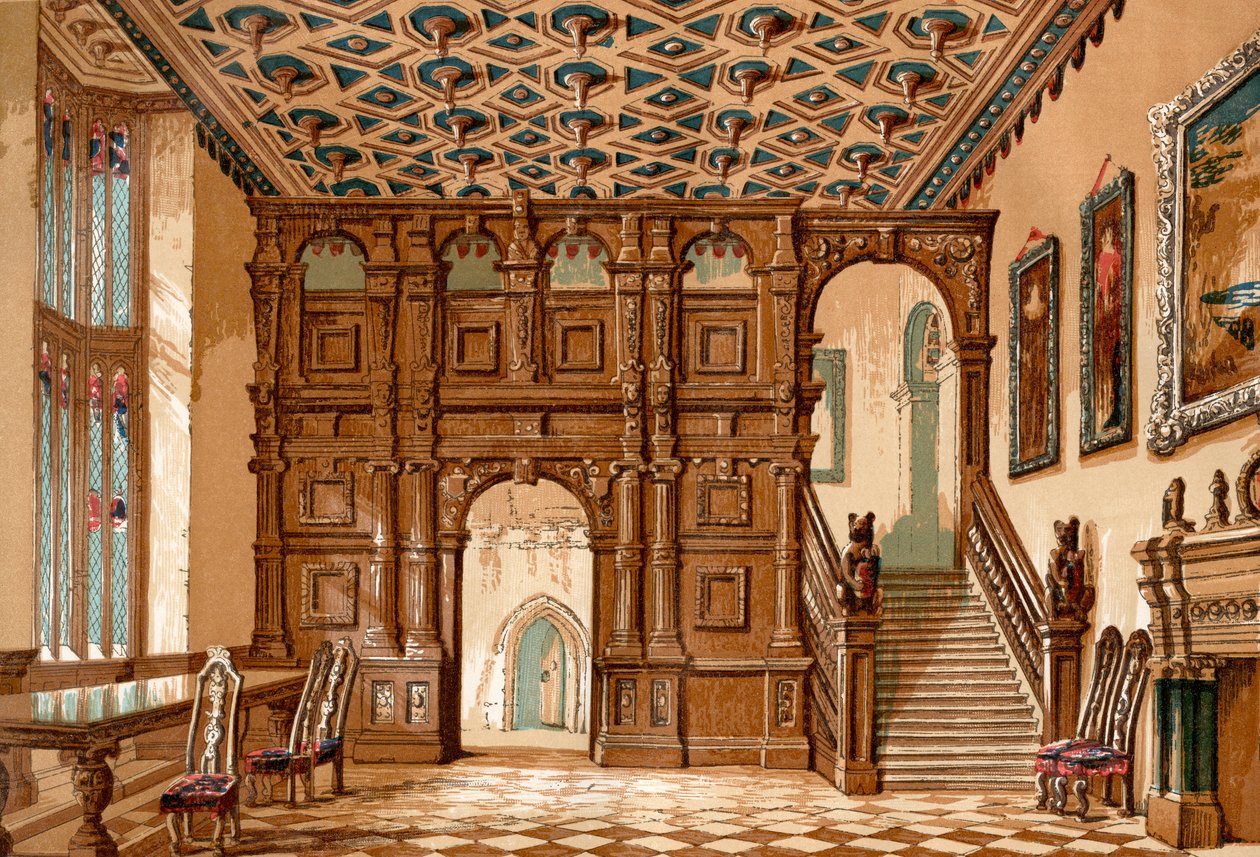 A yorkshire-i Methley Hall belseje az 1963-as lebontás előtt, Ó-Angliából: Képi Múzeum, pub. 1847 alkotó: English School
