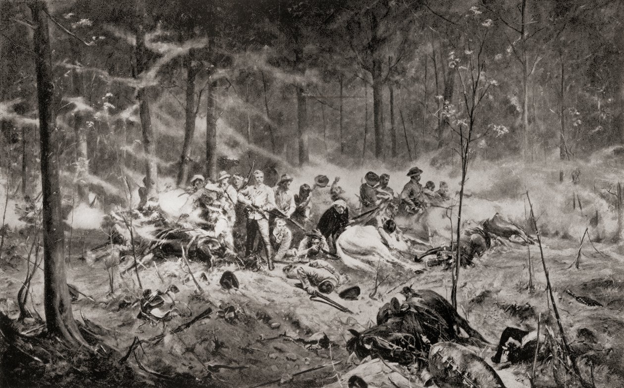 Allan Wilson őrnagy utolsó standja a Shangani folyón, Matabelelandban, az első Matabele-háború idején, 1893-ban, Allan Stewart festménye után, „Dél-Afrika és a transzváli háború: 1. évf. 1