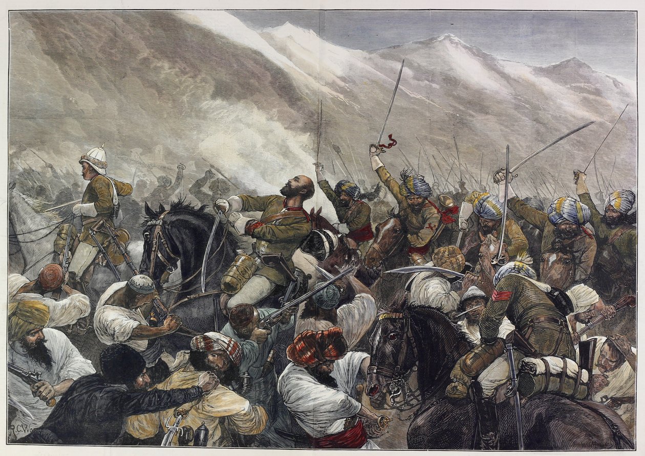 A késő afgán háború: Wigram Battye őrnagy meghalt a futtehabadi csatában április 30-án (színes metszet) alkotó: English School