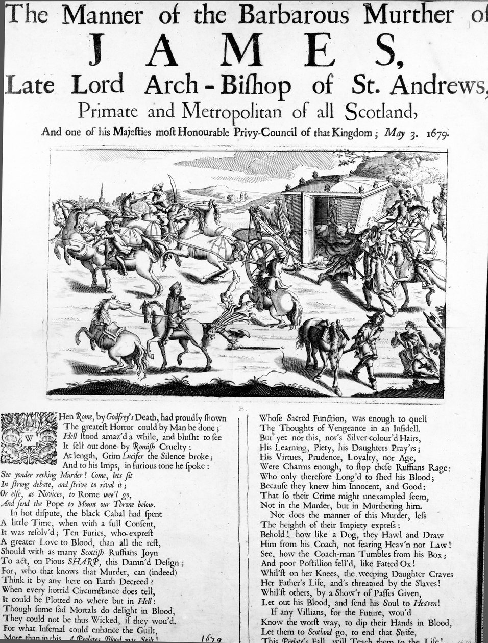 Jakab, St. Andrews néhai érseke, Skócia prímása és metropolitája barbár meggyilkolásának módja, 1679 alkotó: English School