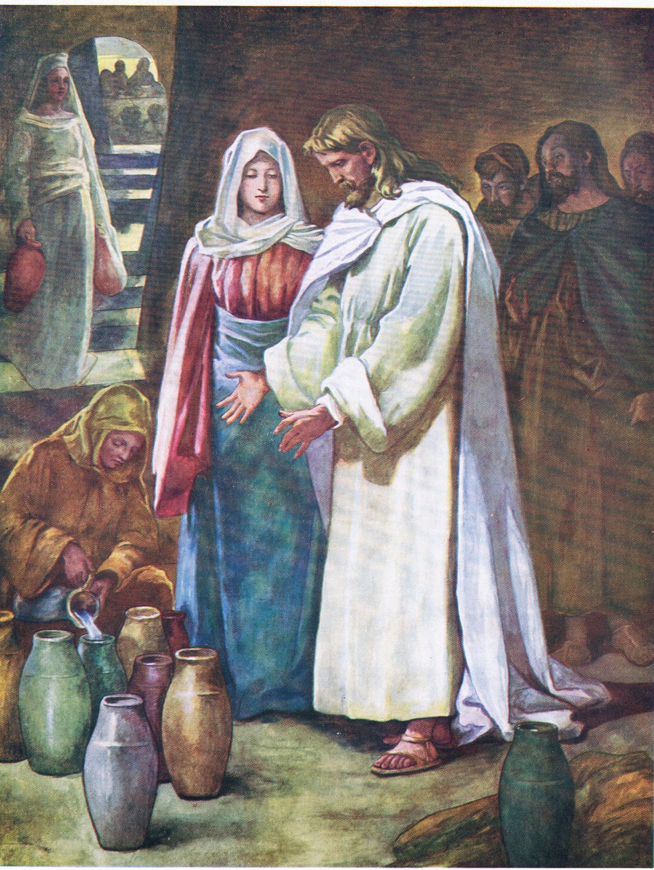 A kánai menyegző, a Thomas Nelson által kiadott The Bible Picture Book-ból, 1950 körül (színes litográfia). alkotó: English School