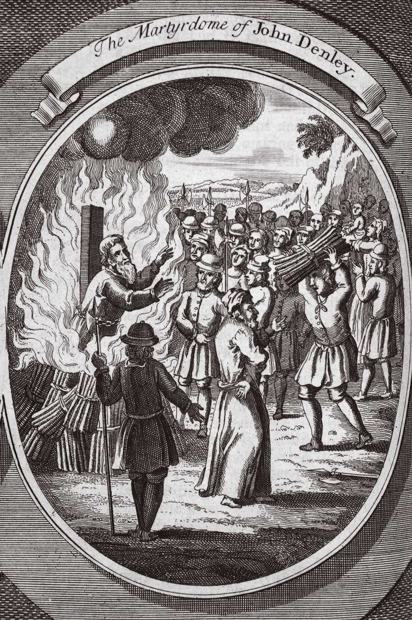 John Denley mártíromsága, illusztráció a „Foxes Martyrs” c.1703-ból (litho) alkotó: English School
