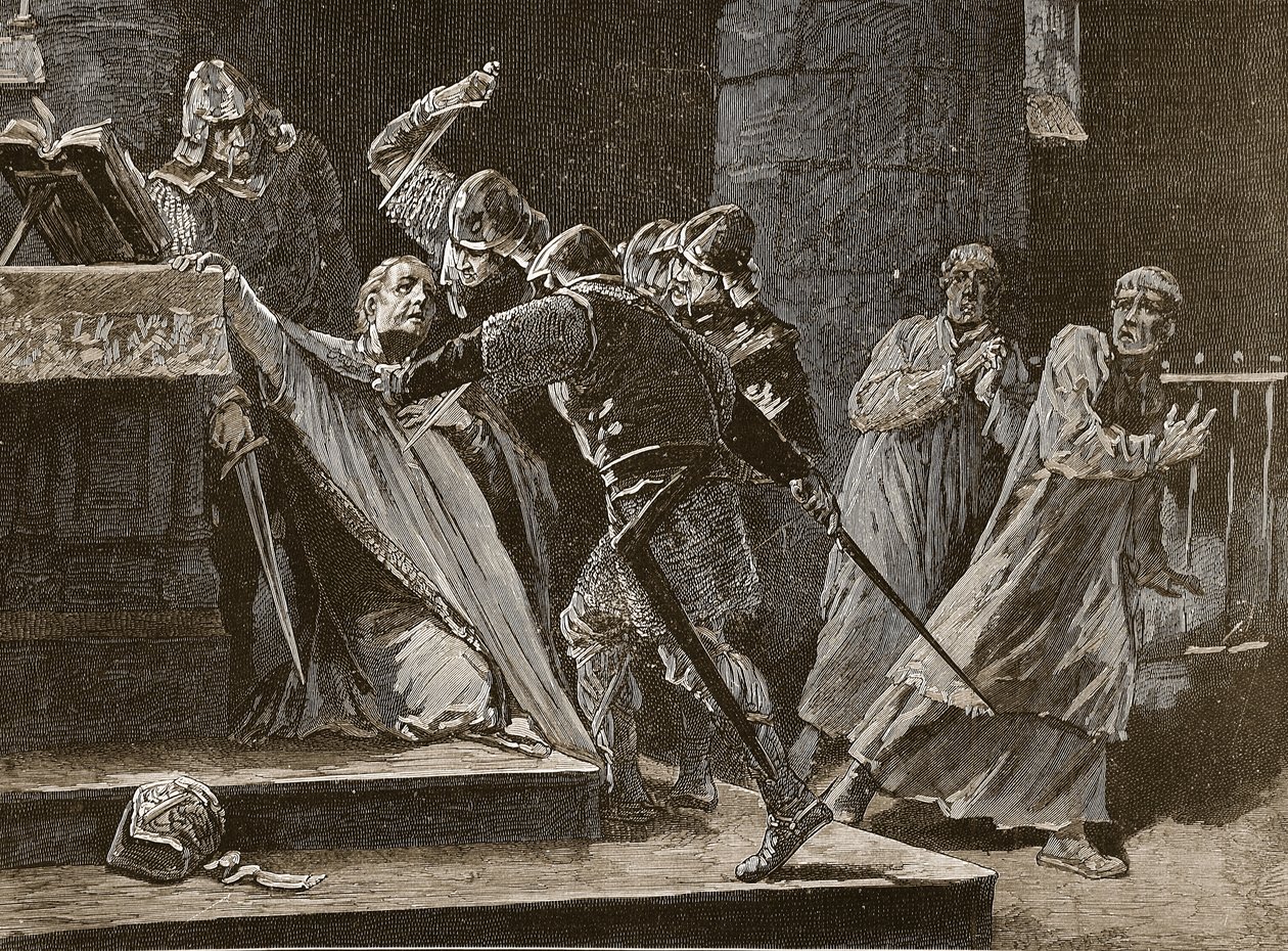 Becket meggyilkolása a canterburyi katedrálisban, illusztráció a Cassells Illustrated History of Englandből (szépia fotó) alkotó: English School
