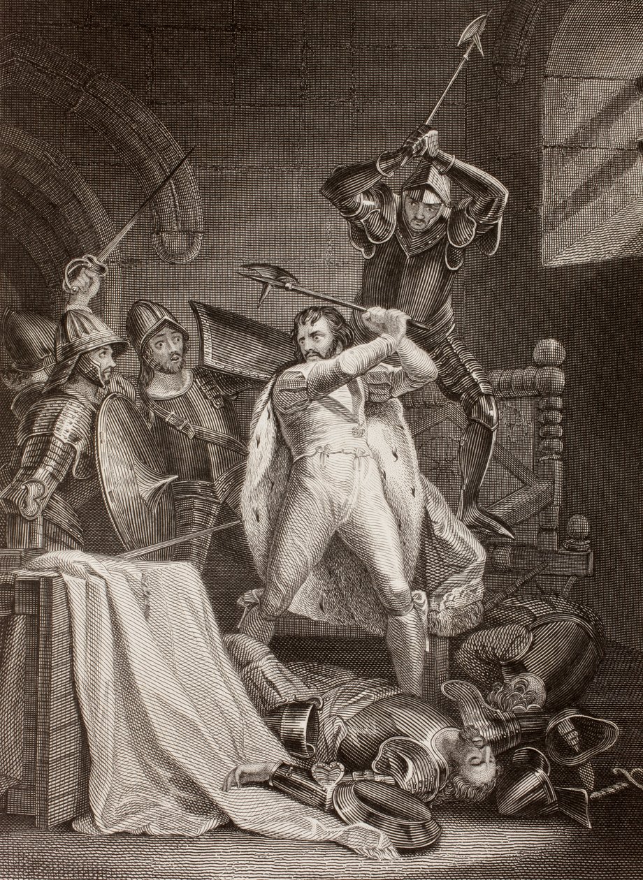 The murder of Richard II of England in Pontefract Castle in 1400 (litho) alkotó: English School