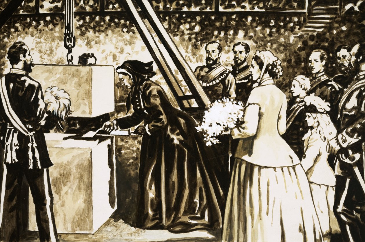 Az Albert Hall megnyitása az idősödő Viktória királynő által 1871-ben. alkotó: English School