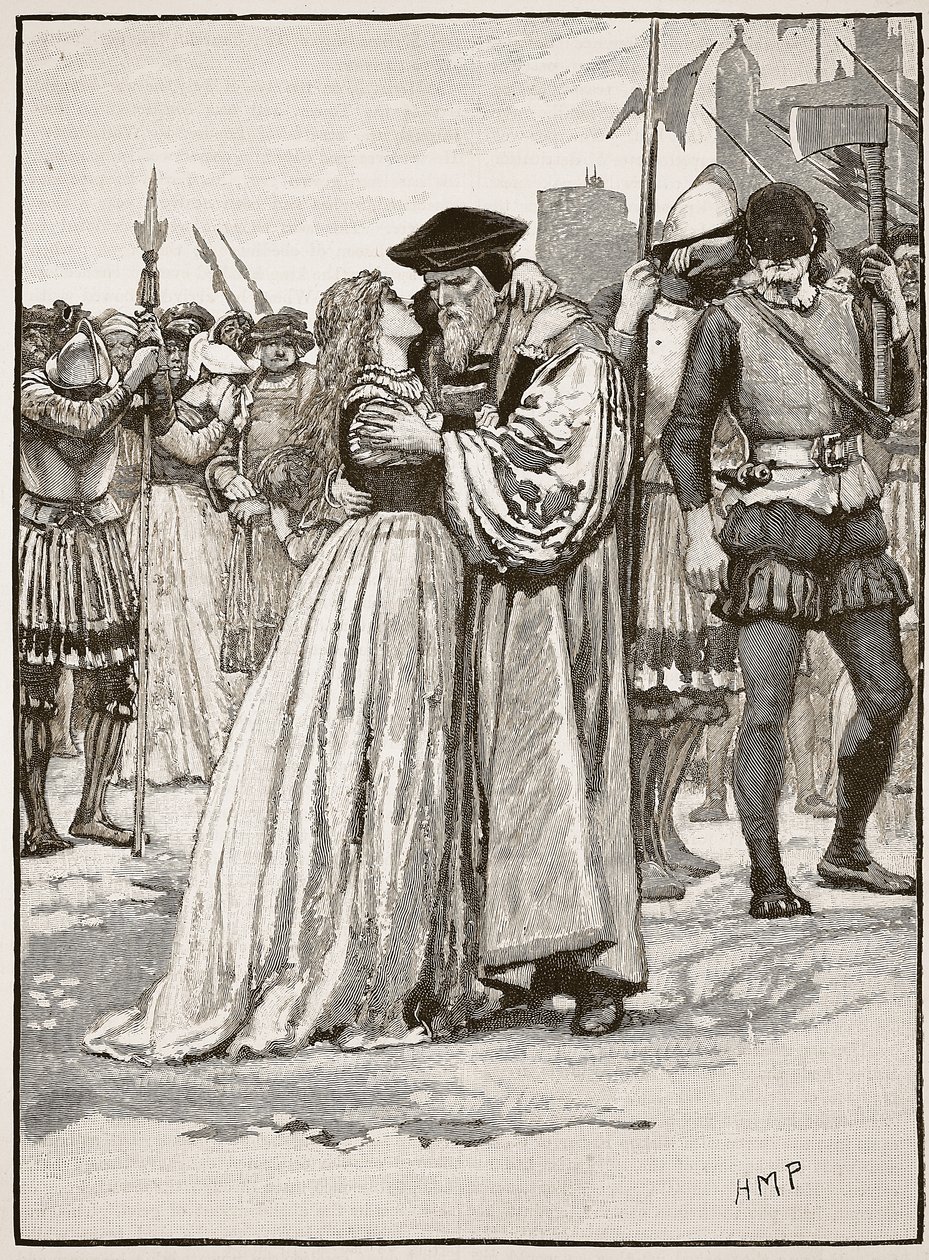Sir Thomas More és lánya elválása, illusztráció a Cassells Illustrated History of Englandből (szépia fotó) alkotó: English School