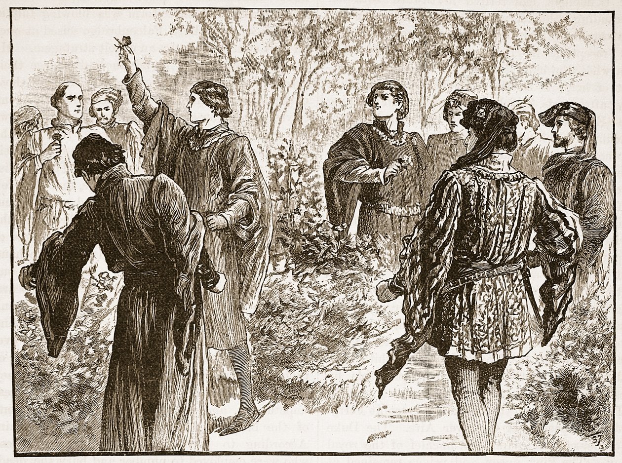 A veszekedés a Temple Gardensben, illusztráció a Cassells Illustrated History of Englandből (szépia fotó) alkotó: English School