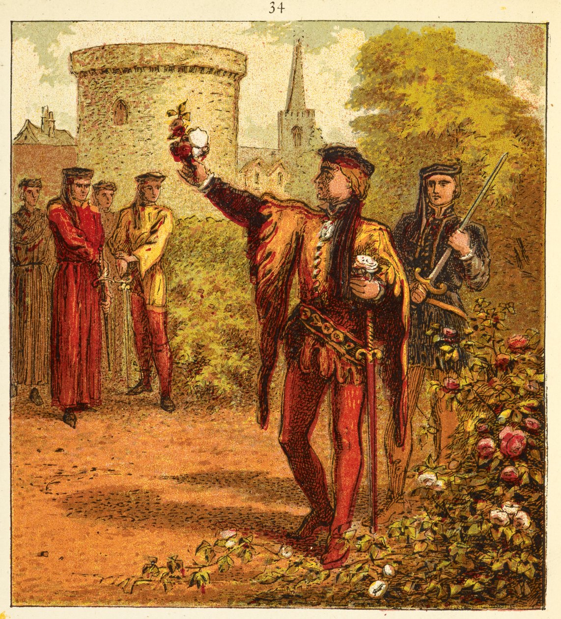 A vörös és fehér rózsák, illusztráció a „Pictures of English History...” című könyvből. alkotó: English School