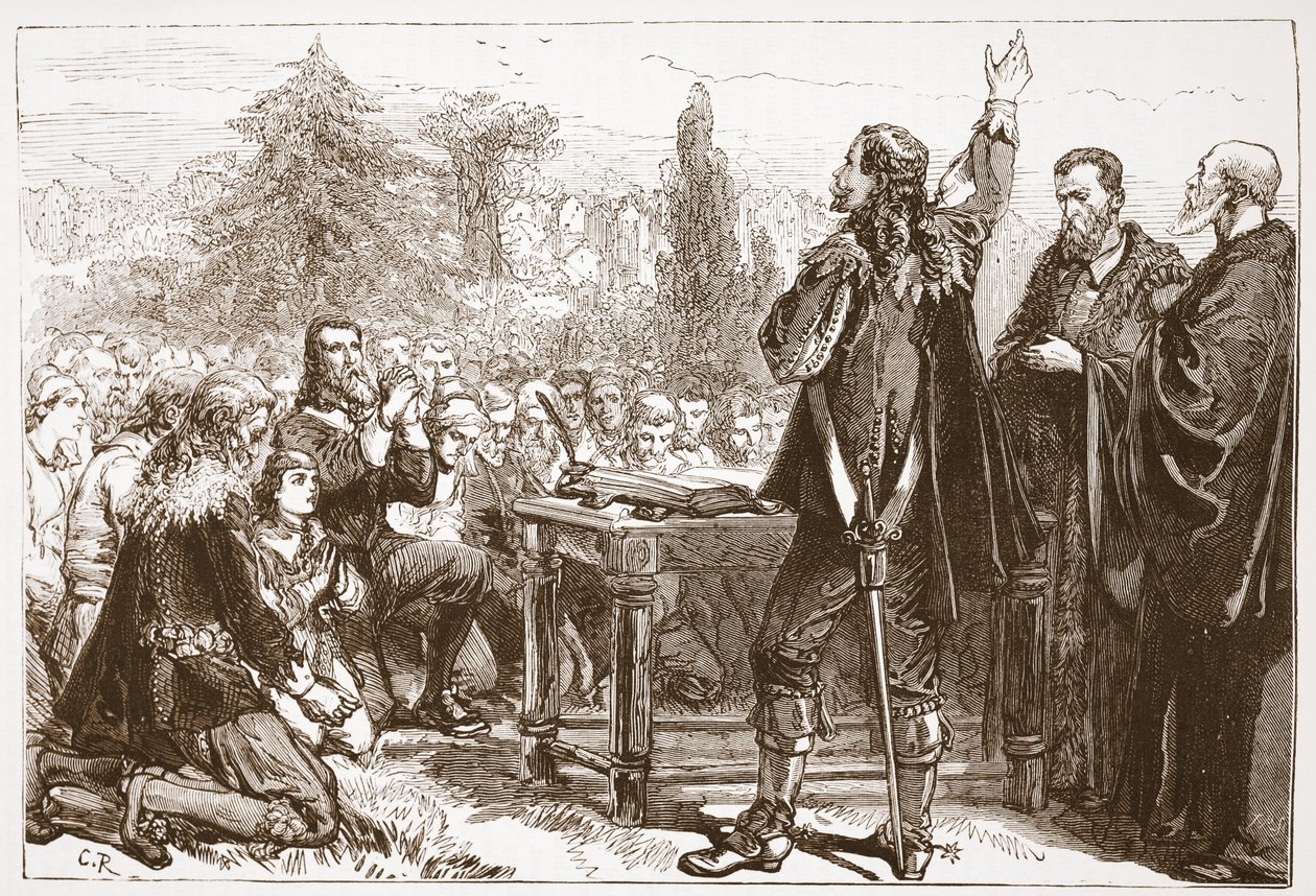 A National Covenant eskütétele és feliratkozása az edinburghi Greyfriars Churchyardban, illusztráció James Aitken Wylie (1808-1890) The History of Protestantism című könyvéből, pub. 1878 alkotó: English School