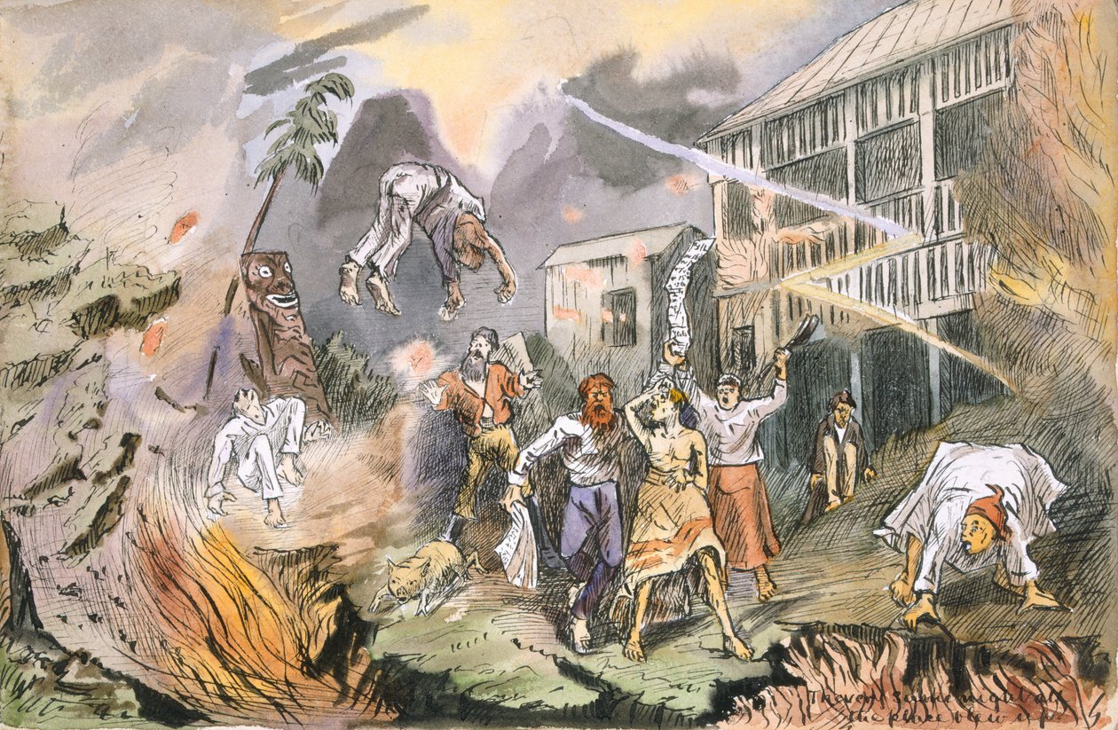 Ugyanazon az éjszakán az egész hely felrobbant, 1880 körül (toll és tinta WC-vel papíron) alkotó: English School