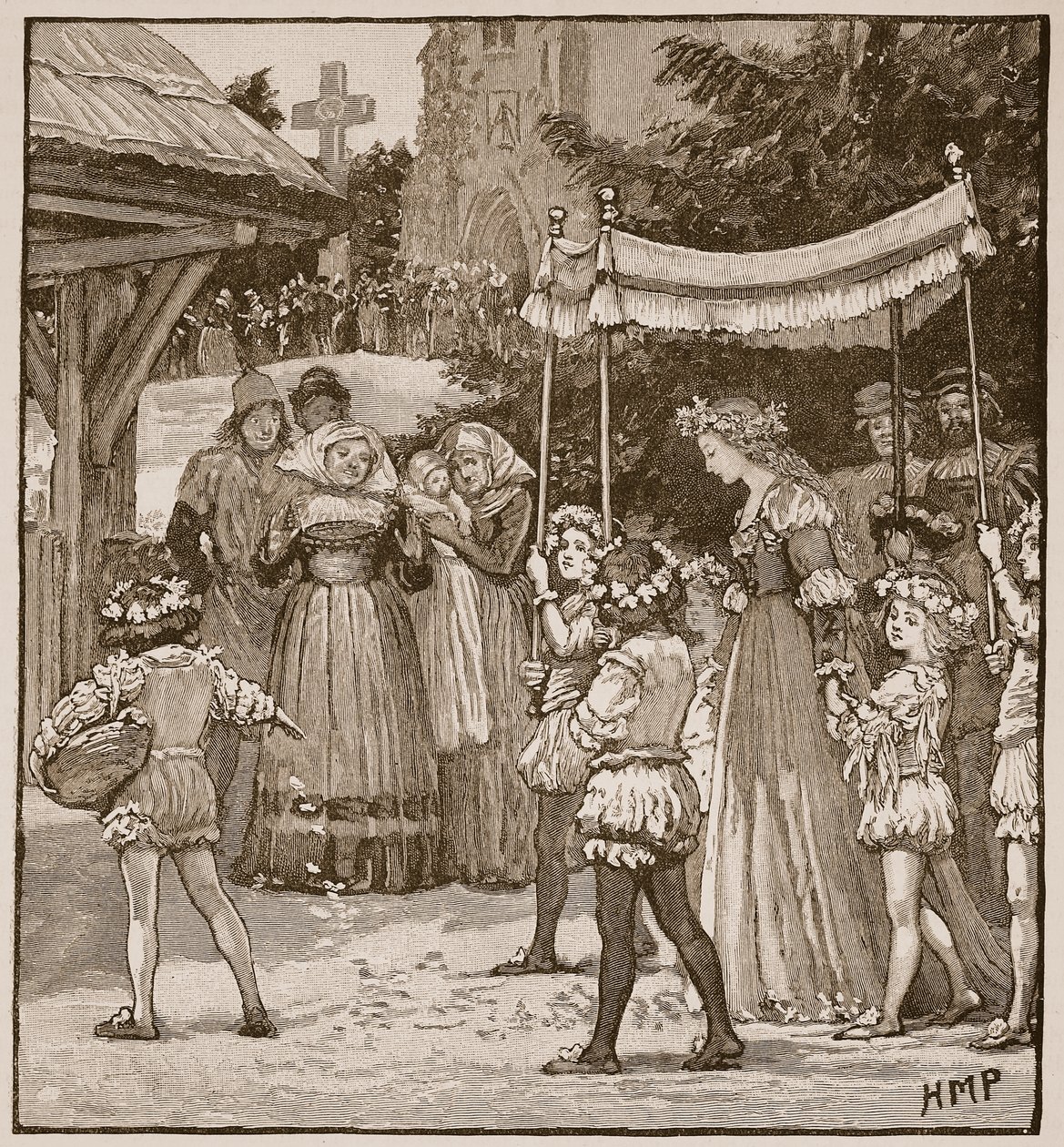 Jack of Newbury esküvője: Menyasszonyi körmenet, illusztráció a Cassells Illustrated History of Englandből (szépia fotó) alkotó: English School