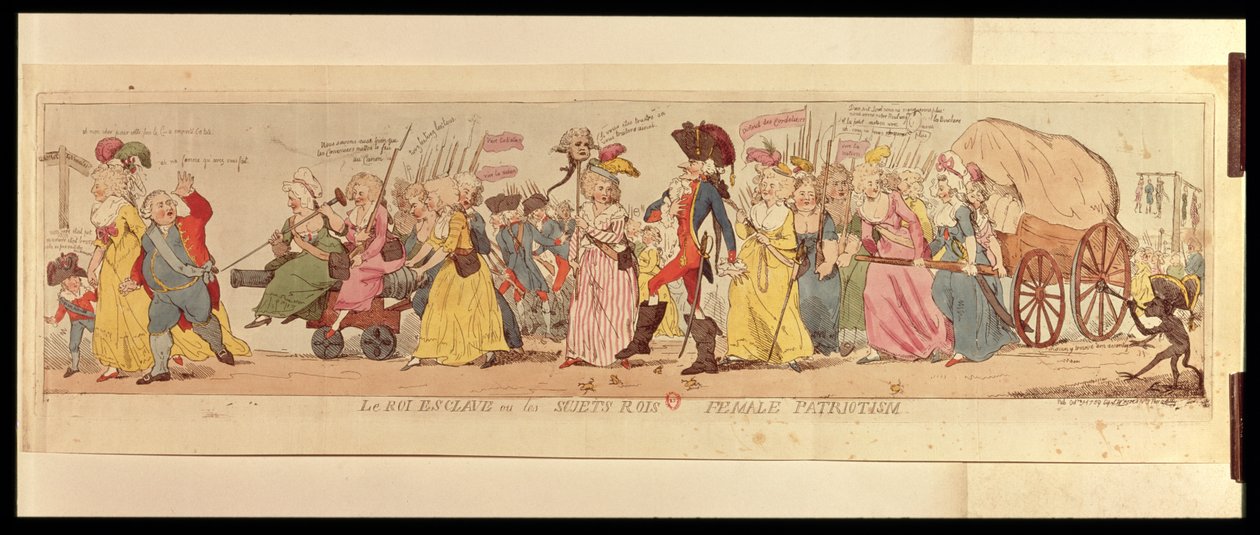 A Les Halles-i nők Versailles-ból XVI. Lajost (1754-93) vitték, kiadó: S.W. Fores, 1789 (kézzel színezett metszet) alkotó: English School