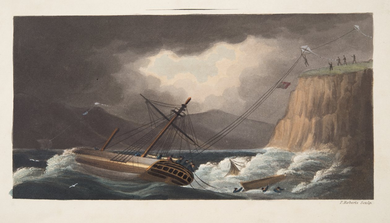 "Még megkísérelt dolgok" , Milton, részlet a "The Aeropleustic Art, or Navigation in the Air, by the Use of Kites, or Buoyant Sails, Pub. 1827 (kézzel festett akvatinta) című művéből. alkotó: English School