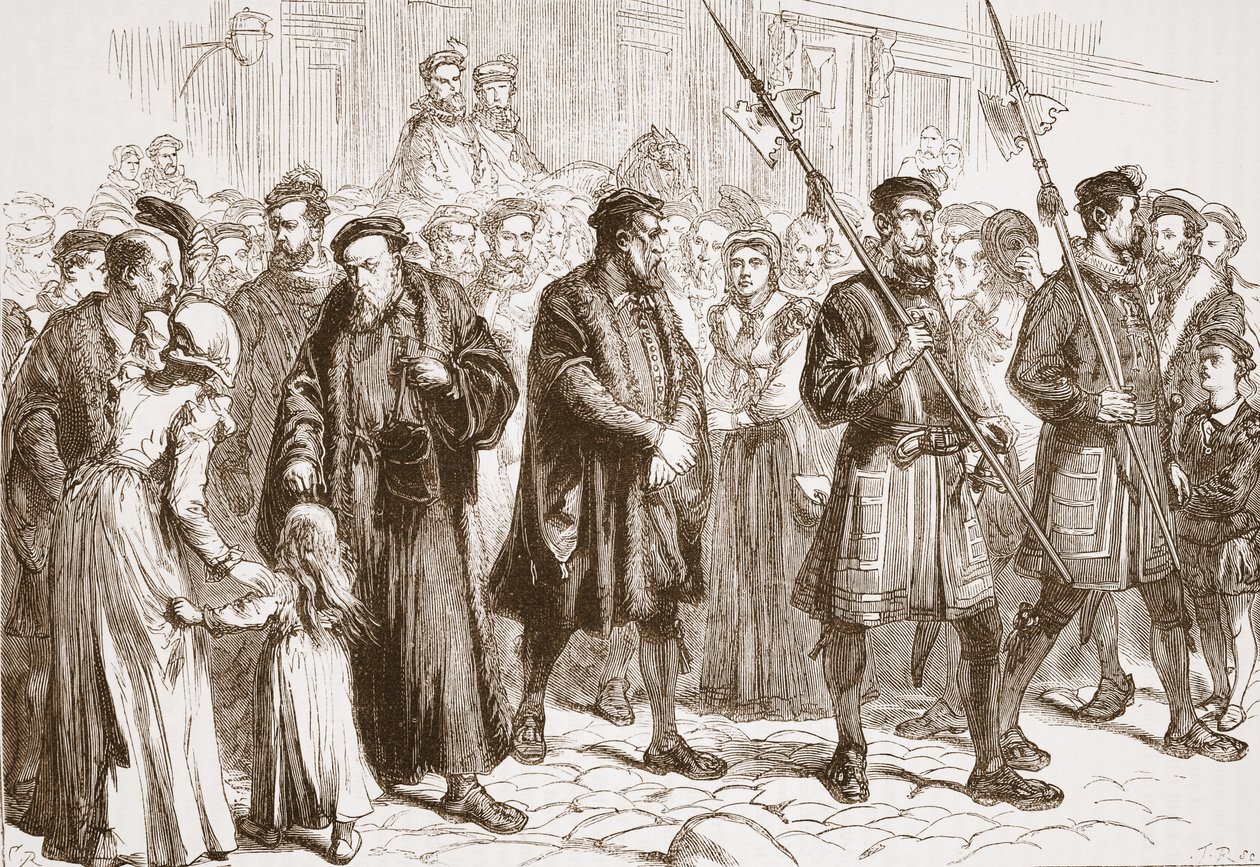 Thomas Bilney útban a máglyához, illusztráció James Aitken Wylie (1808-1890) „A protestantizmus története” című művéből, pub. 1878 (metszet) alkotó: English School