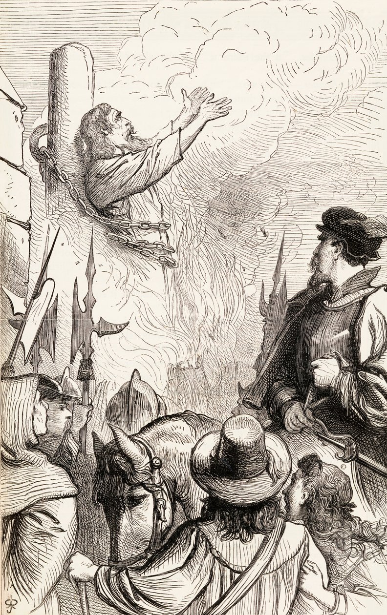 Thomas Hawkes máglyán égett a Mária-üldözések idején, 1865 körül (fametszet) alkotó: English School