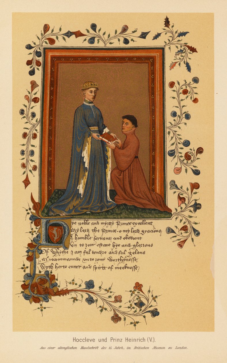 Thomas Hoccleve és V. Henrik (színes litográfia) alkotó: English School