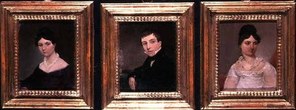Három portré egy testvérről és két nővérről Regency ruhában, 1825 körül (olaj, fedélzeten) alkotó: English School