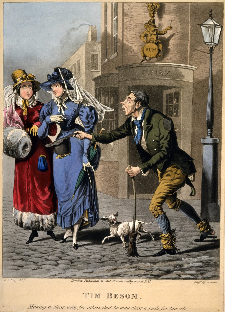 Tim Besom – tiszta utat ad másoknak, hogy utat szabadítson magának. Gravírozott: G Hunt, Pub. Thos. McLean, London, 1827 (kézzel színezett metszet) alkotó: English School
