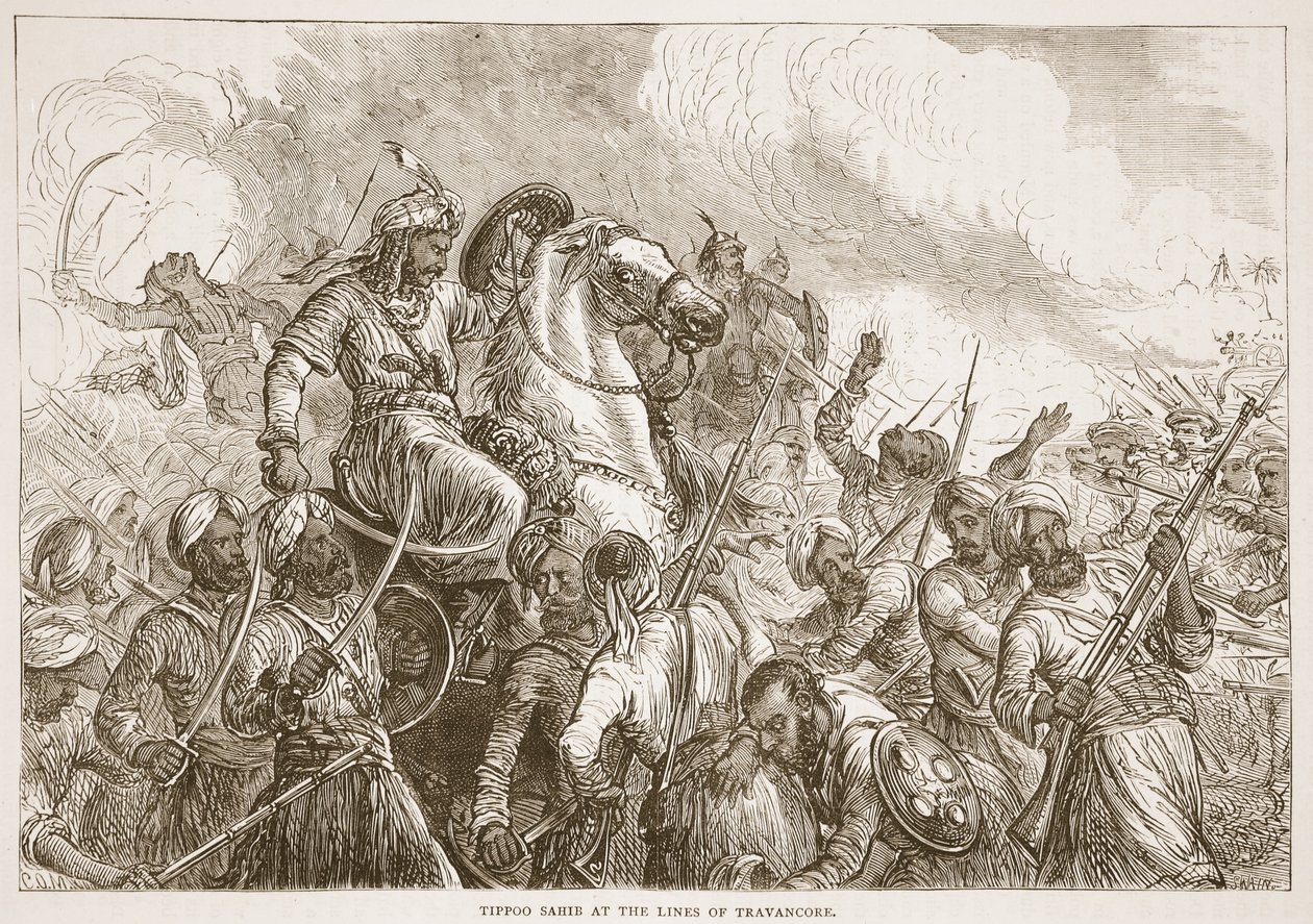 Tippoo Sahib a Travancore vonalainál, illusztráció a Cassells Illustrated History of India-ból, James Grant, pub. 1879 alkotó: English School
