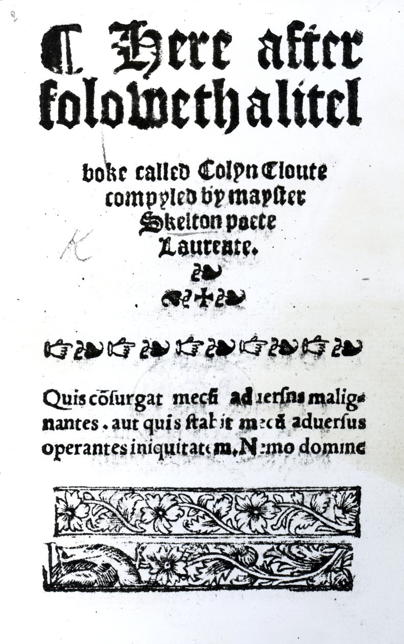 John Skelton Colin Cloute címlapja, megjelent 1550 körül (nyomtatott papír) alkotó: English School