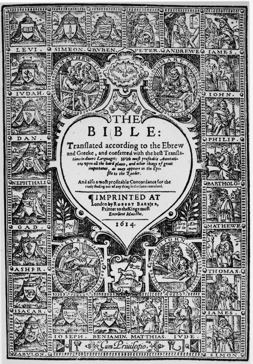 A Genfi Biblia angol fordításának címlapja, 1614 alkotó: English School