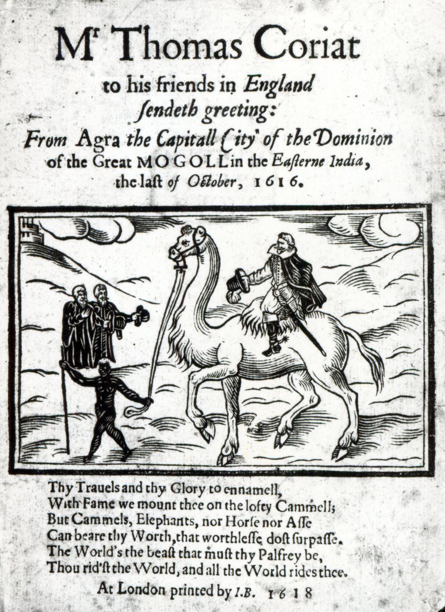 Thomas Coryats posztumusz nyomtatott beszámolója indiai utazásairól, Londonban, 1618-ban (nyomtatott papír és fametszet) alkotó: English School