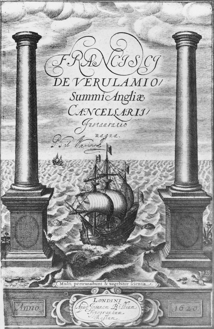 Sir Francis Bacon Novum Organum első kiadásának címlapja, 1620 alkotó: English School