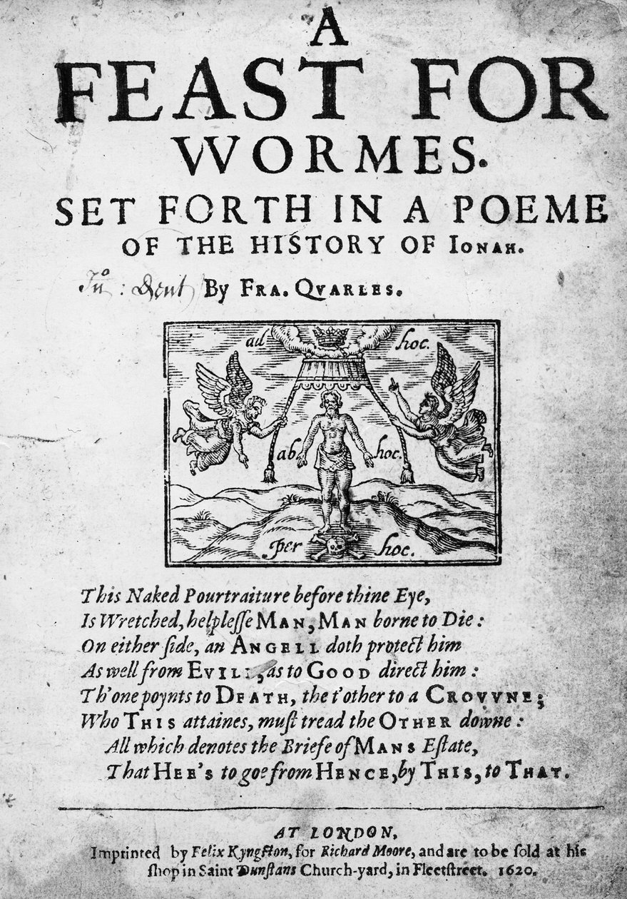 A férgek lakomája címlapja, amelyet Francis Quarles Jónás történetének költeménye, 1620 alkotó: English School