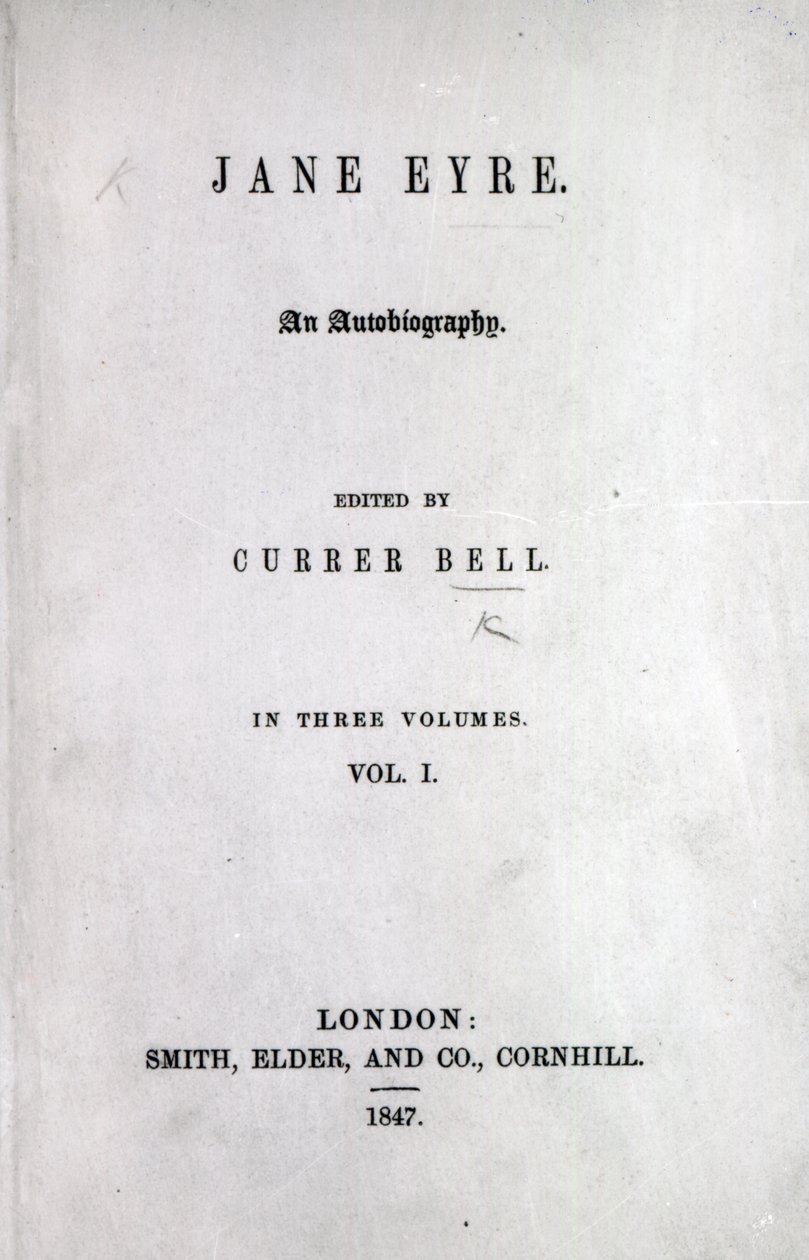 Charlotte Bronte Jane Eyre első kiadásának címlapja, 1847 (nyomtatott) alkotó: English School