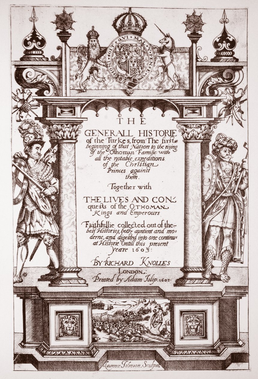 Címlap, Knolles Generall Historie of the Turks, pub. Írta: Adam Islip, 1603 alkotó: English School
