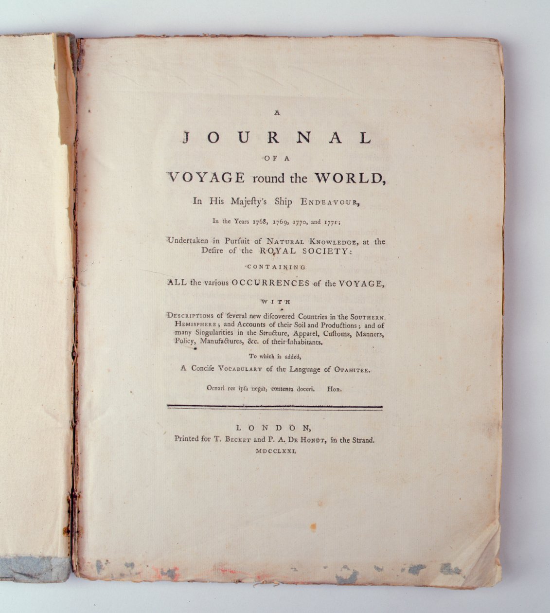 Címlap: A Journal of a Voyage Around the World in His Majestys Ship Endeavour in the Years 1768, 1779, 1770 n 1771, megjelent Londonban, 1771 (nyomtatás) alkotó: English School