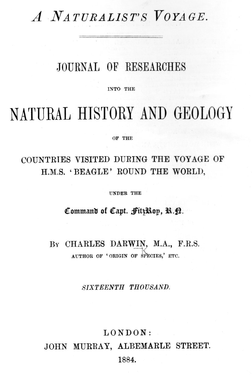 Charles Darwin A Naturalists Voyage Around the World címlapja, 1884-ben megjelent kiadás (nyomtatott papír) alkotó: English School