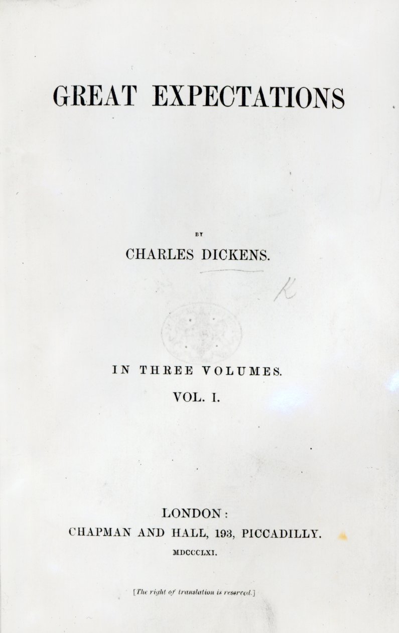Címlap: Charles Dickens: Nagy várakozások, első kötet, 1861 (nyomtatott) alkotó: English School