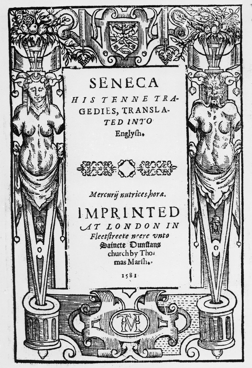 Az 1581-ben megjelent Senecas Tenne Tragédiák címlapja angolra fordítva alkotó: English School