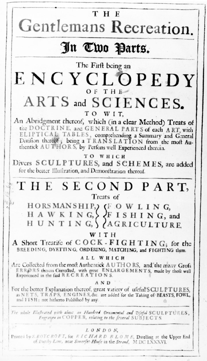 A The Gentlemans Recreation címlapja, Richard Blome, 1686 alkotó: English School