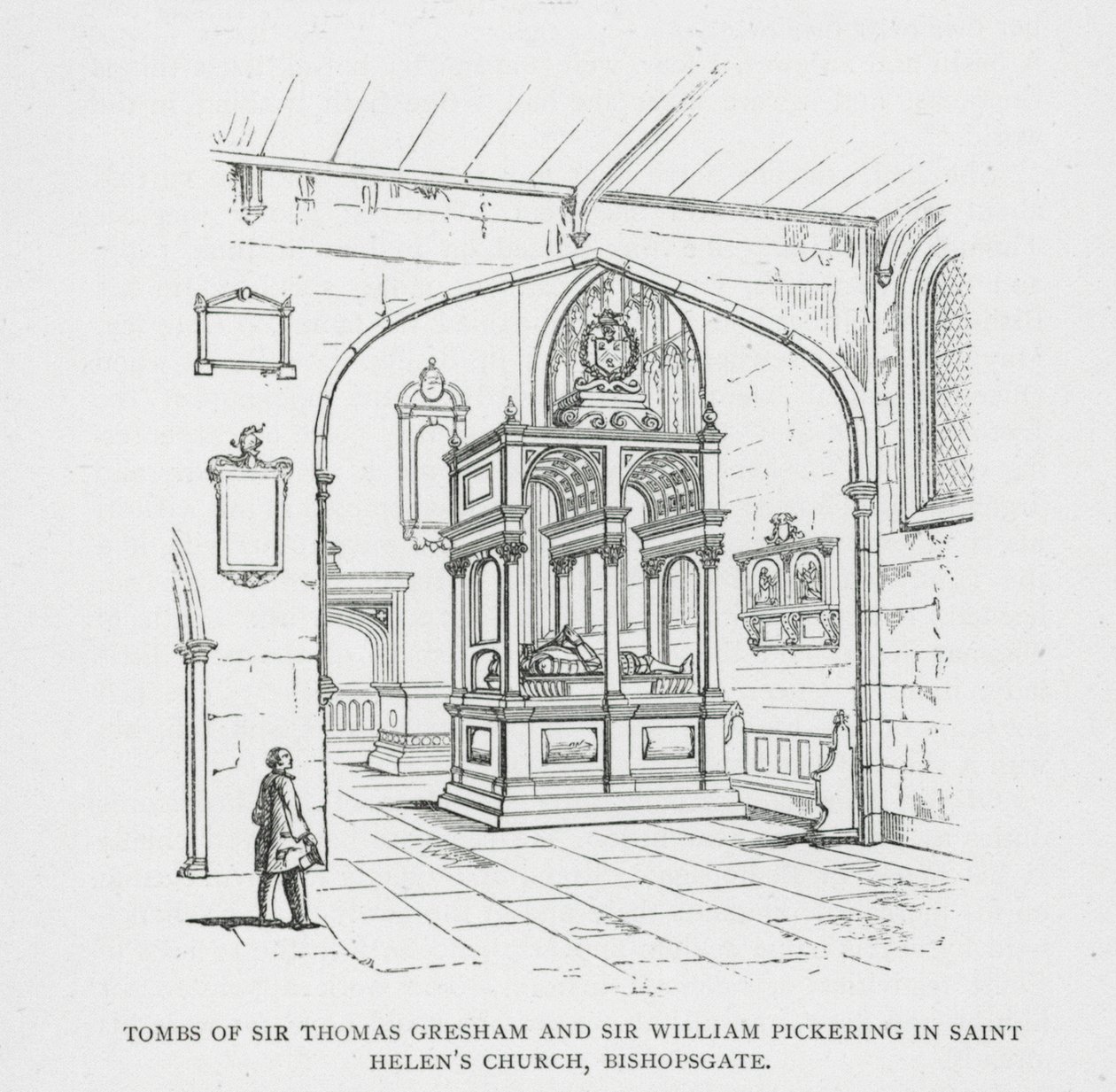 Sir Thomas Gresham és Sir William Pickering síremléke a Szent Heléna-templomban, Bishopsgate (metszet) alkotó: English School